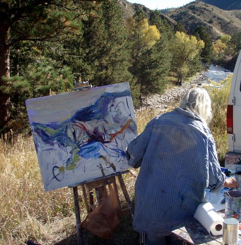 Hannah painting Poudre River